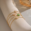 Women's Geometric Flower Bracelet With Zircon Accents Goldplated Stainless Steel Jewelry With Simple Botanical Design
