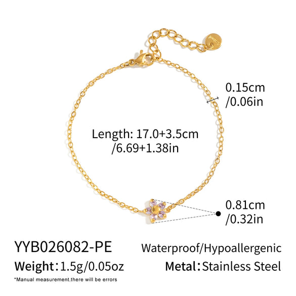 Women's Geometric Flower Bracelet With Zircon Accents Goldplated Stainless Steel Jewelry With Simple Botanical Design