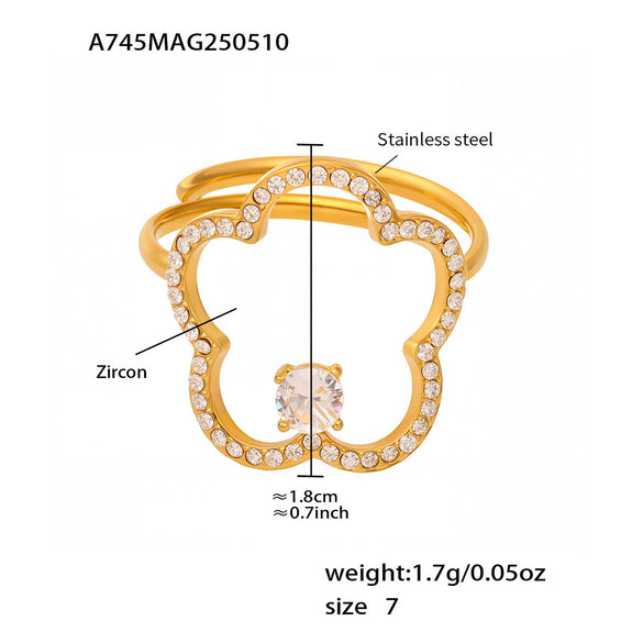 Women's Geometric Flower Pattern Stainless Steel Zircon Goldplated Fashion Ring