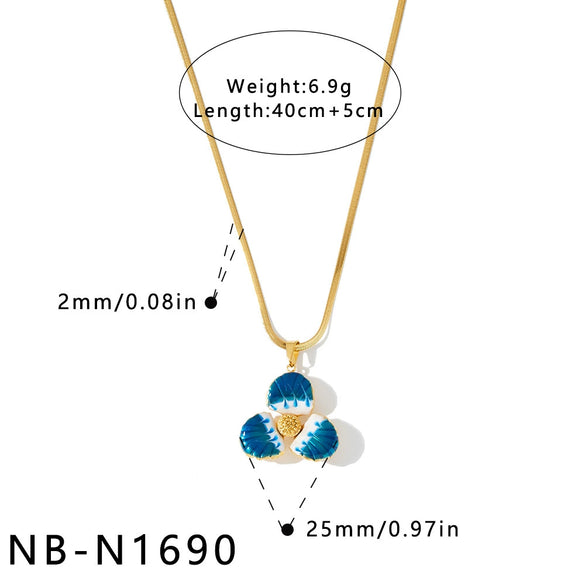 Women's Geometric Flower Stainless Steel Necklace With White Shell Enamel Design And 18K Vacuum Plated Regular Chain