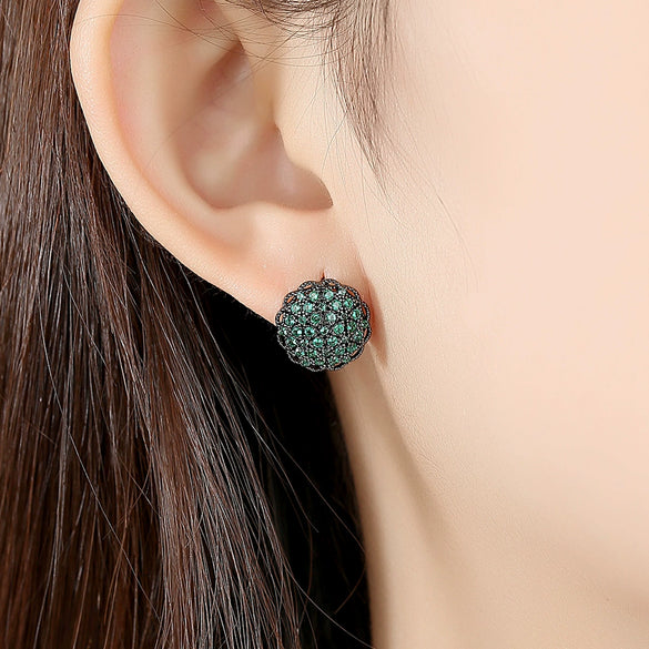 Women's Geometric Flower Stud Earrings With Zircon Inlay And Electroplated Copper Fashion Jewelry