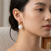 Women's Geometric Freshwater Pearl Pendant Earrings With Stainless Steel Posts Vacuum Gold Plated Minimalist Light Luxury Style