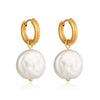 Women's Geometric Freshwater Pearl Pendant Earrings With Stainless Steel Posts Vacuum Gold Plated Minimalist Light Luxury Style