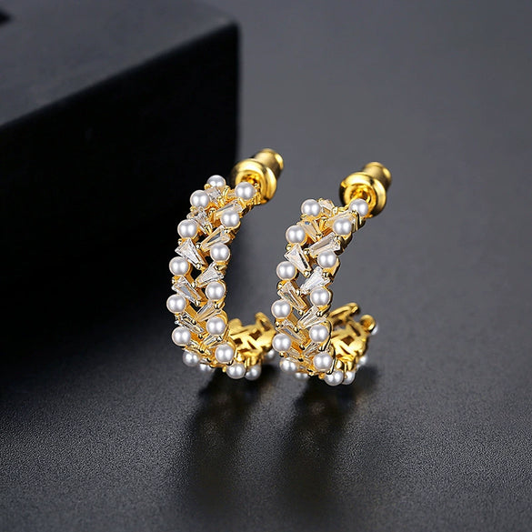 Women's Geometric Glass Bead Earrings With Electroplated Copper Design Elegant Fashion Jewelry
