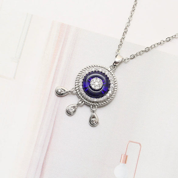 Women's Geometric Glass Glaze Evil Eye Necklace With Mixed Gem Inlay And Ball Chain Natural Style Clavicle Chain Jewelry