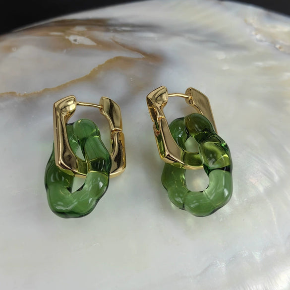 Women's Geometric Glass Glaze Stud Earrings With 925 Silver Posts Electroplated Retro Personal Style Ear Jewelry