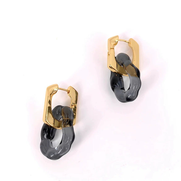 Women's Geometric Glass Glaze Stud Earrings With 925 Silver Posts Electroplated Retro Personal Style Ear Jewelry