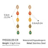 Women's Geometric Gold Plated Stainless Steel Long Drop Tassel Earrings With Colorful Cubic Zirconia Pendants