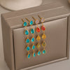Women's Geometric Gold Plated Stainless Steel Long Drop Tassel Earrings With Colorful Cubic Zirconia Pendants