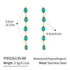 Women's Geometric Gold Plated Stainless Steel Long Drop Tassel Earrings With Colorful Cubic Zirconia Pendants
