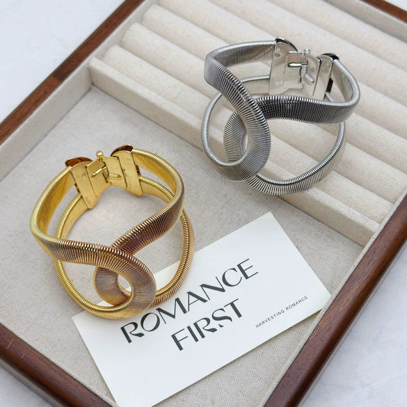 Women's Geometric Goldtone Plated Alloy Open Bangle Bracelet Wide Statement Jewelry Accessory