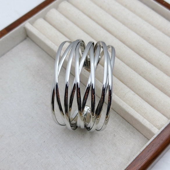 Women's Geometric Goldtone Plated Alloy Open Bangle Bracelet Wide Statement Jewelry Accessory