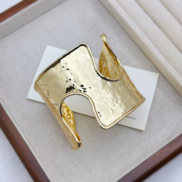 Women's Geometric Goldtone Plated Alloy Open Bangle Bracelet Wide Statement Jewelry Accessory