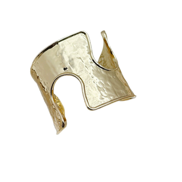 Women's Geometric Goldtone Plated Alloy Open Bangle Bracelet Wide Statement Jewelry Accessory