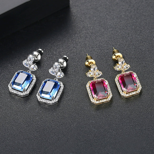 Women's Geometric Gradient Colorful Imitation Tourmaline Earrings Copper Fashion Jewelry Elegant Original Design