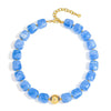 Women's Geometric Gradient Square Acrylic Beaded Necklace With Stainless Steel Pendant And Lobster Clasp Handmade Jewelry