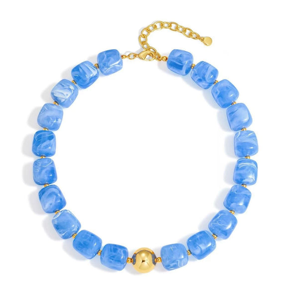 Women's Geometric Gradient Square Acrylic Beaded Necklace With Stainless Steel Pendant And Lobster Clasp Handmade Jewelry