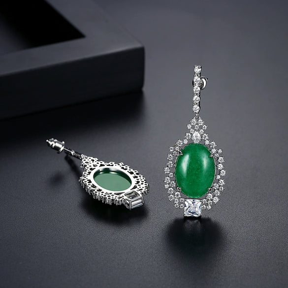 Women's Geometric Green Chalcedony Copper Earrings With Electroplated Finish Elegant Fashion Jewelry