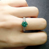 Women's Geometric Green Crystal Ring In Environmentally Friendly Copper With White Gold Electroplated Finish And Six Prong Setting