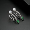 Women's Geometric Green Zircon And Pearl Clipon Earrings Electroplated Copper Fashion Jewelry