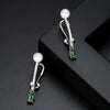 Women's Geometric Green Zircon And Pearl Clipon Earrings Electroplated Copper Fashion Jewelry