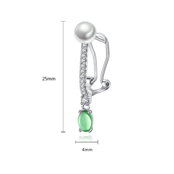Women's Geometric Green Zircon And Pearl Clipon Earrings Electroplated Copper Fashion Jewelry