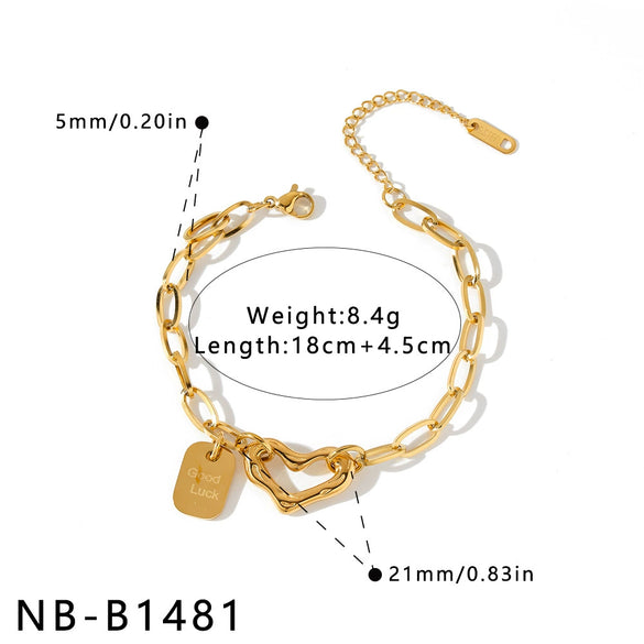 Women's Geometric Heart Pattern Stainless Steel Bracelet With 18K Vacuum Electroplating Simple Fashion Jewelry