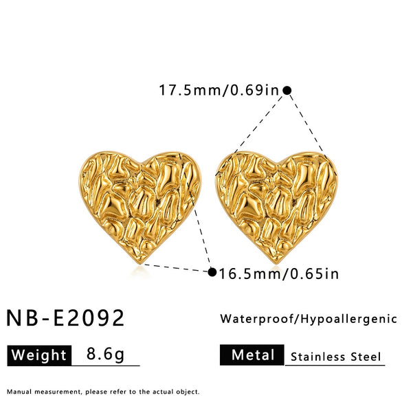 Women's Geometric Heart Pattern Stainless Steel Stud Earrings With 18K Vacuum Plated Finish
