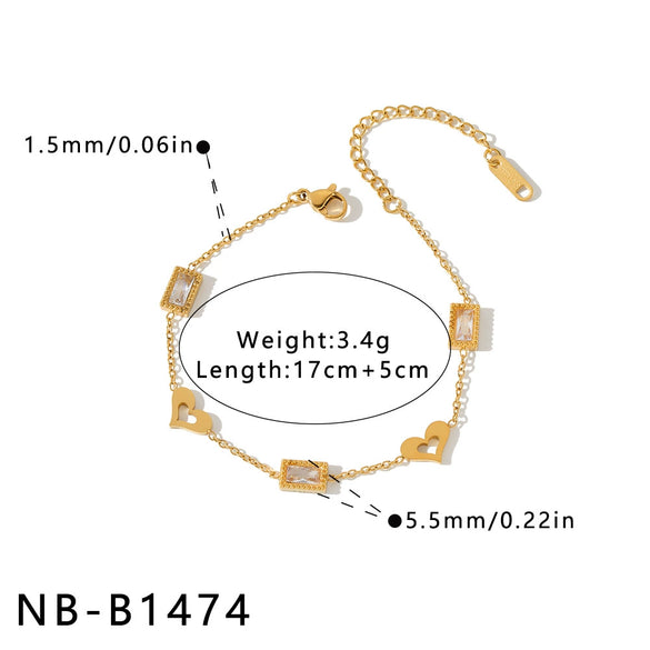 Women's Geometric Heart Stainless Steel Bracelet With Vacuum Gold Plated Finish And Zircon Accent