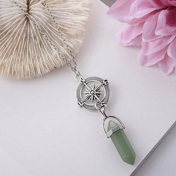 Women's Geometric Hexagon Stone Pendant Necklace With Electroplated Alloy Pendant And Water Wave Chain