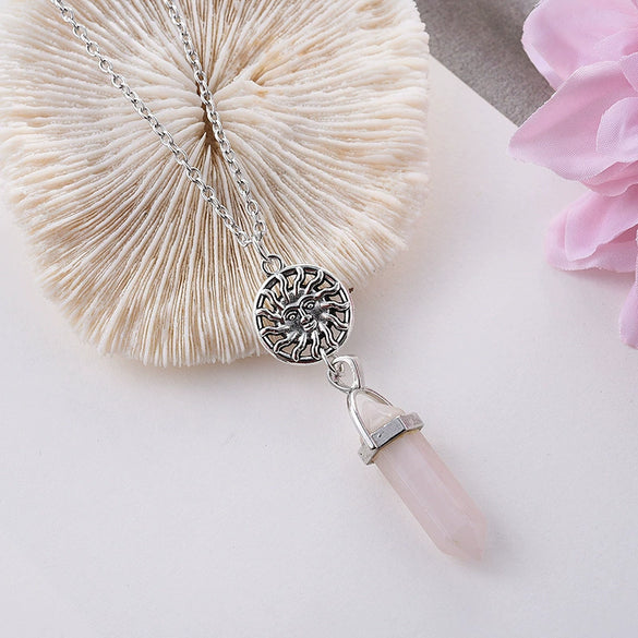 Women's Geometric Hexagon Stone Pendant Necklace With Electroplated Alloy Pendant And Water Wave Chain