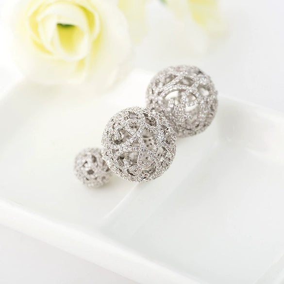 Women's Geometric Hollow Ball Stud Earrings Electroplated Copper Full Diamond Fashion Jewelry For Parties And Special Occasions