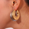 Women's Geometric Hollow Hoop Earrings Stainless Steel Gold Plated Layered Statement Jewelry