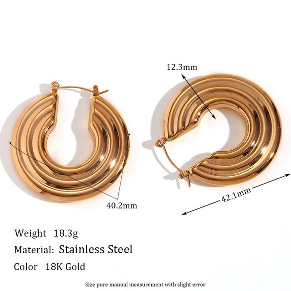 Women's Geometric Hollow Hoop Earrings Stainless Steel Gold Plated Layered Statement Jewelry