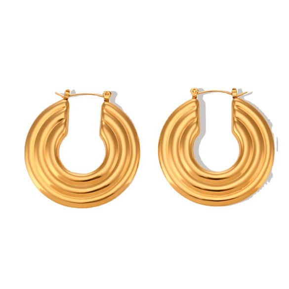 Women's Geometric Hollow Hoop Earrings Stainless Steel Gold Plated Layered Statement Jewelry