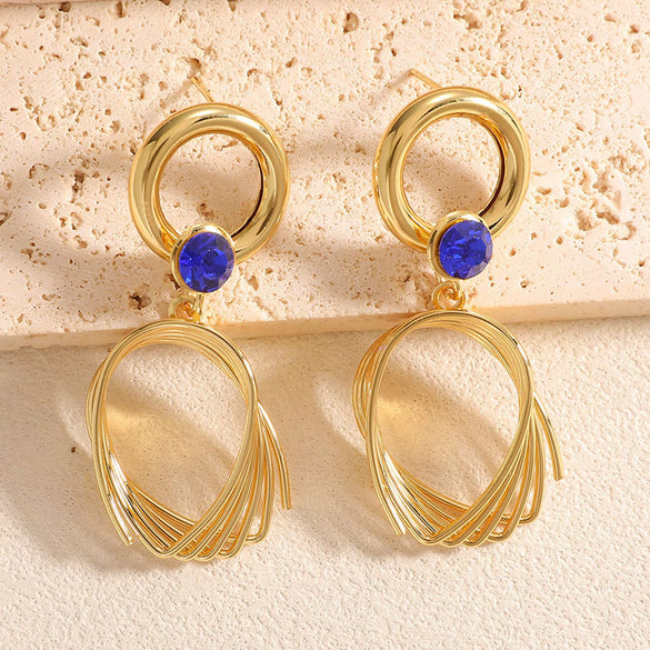 Women's Geometric Hollow Out Multi Layer Oval Earrings With Zircon Inlay Electroplated Alloy Design And Stainless Steel Posts