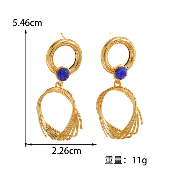 Women's Geometric Hollow Out Multi Layer Oval Earrings With Zircon Inlay Electroplated Alloy Design And Stainless Steel Posts