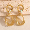 Women's Geometric Hollow Out Multi Layer Oval Earrings With Zircon Inlay Electroplated Alloy Design And Stainless Steel Posts