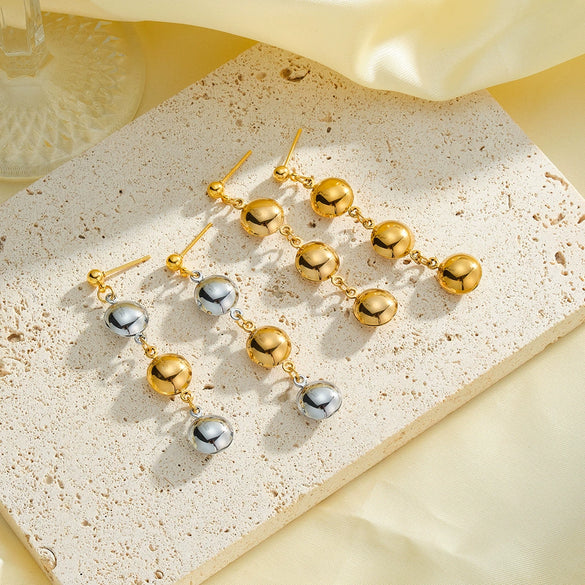 Women's Geometric Hollow Round Stainless Steel Earrings With 18K Gold Vacuum Plated Color Block Finish