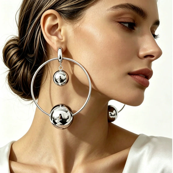 Women's Geometric Hoop Earrings In Electroplated Iron Alloy With Stainless Steel Posts And An Exaggerated Statement Design