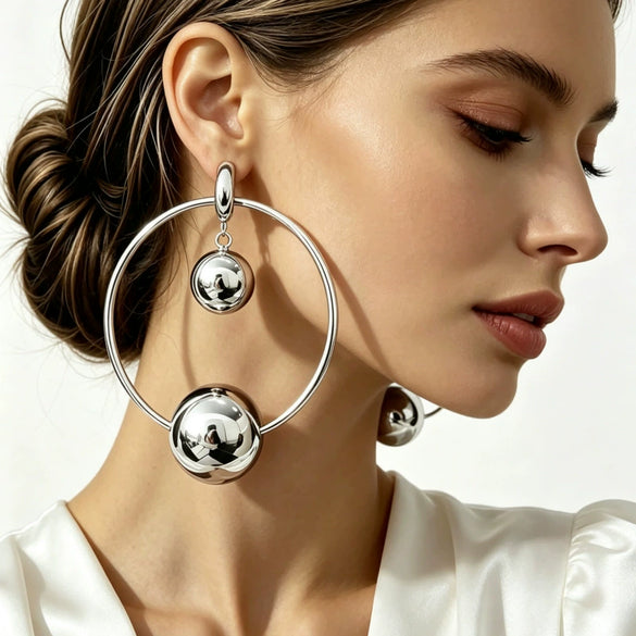 Women's Geometric Hoop Earrings In Electroplated Iron Alloy With Stainless Steel Posts And An Exaggerated Statement Design