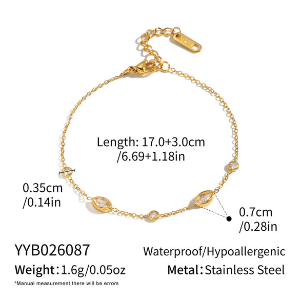 Women's Geometric Horseeye Cubic Zirconia Bracelet In Stainless Steel With Vacuum Electroplated Gold Finish