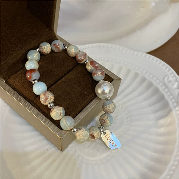 Women's Geometric Imitation Pearl Bracelet With Zircon Accents Electroplated Niche Light Luxury Jewelry