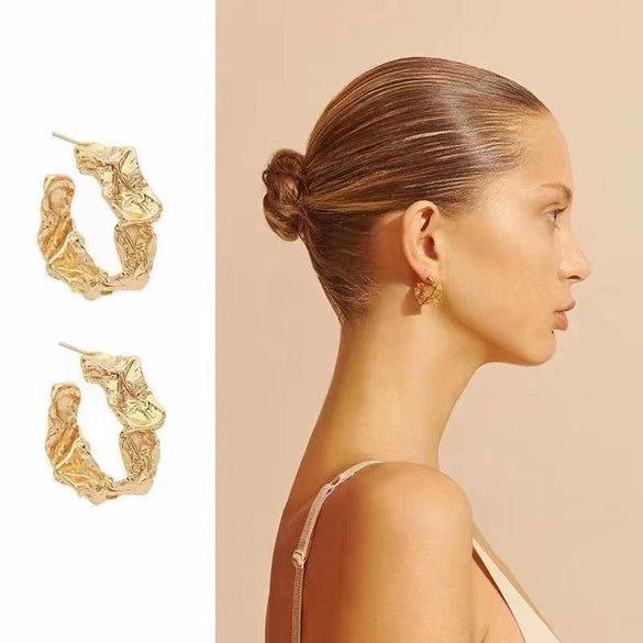 Women's Geometric Irregular Earrings In Gold Plated Copper Retro Elegant Fashion Jewelry Wholesale