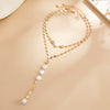 Women's Geometric Irregular Imitation Pearl Tassel Necklace With Plated Copper Chain And Stackable Layered Design