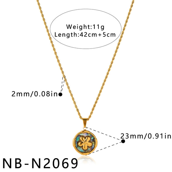 Women's Geometric Irregular Pendant Stainless Steel Necklace With Shell Inlay And Electroplated Finish