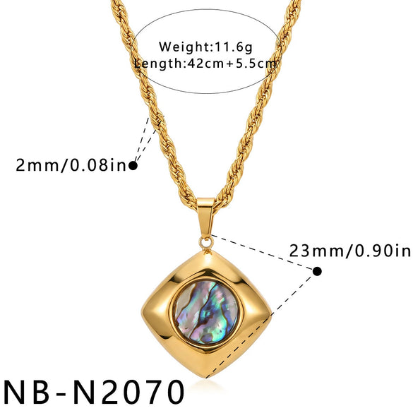 Women's Geometric Irregular Pendant Stainless Steel Necklace With Shell Inlay And Electroplated Finish