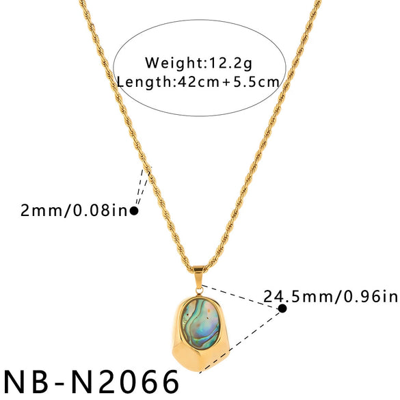 Women's Geometric Irregular Pendant Stainless Steel Necklace With Shell Inlay And Electroplated Finish