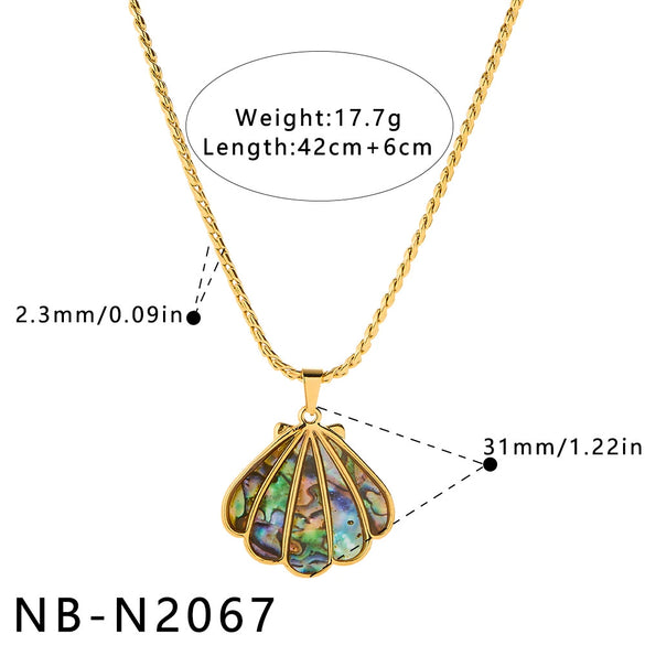 Women's Geometric Irregular Pendant Stainless Steel Necklace With Shell Inlay And Electroplated Finish