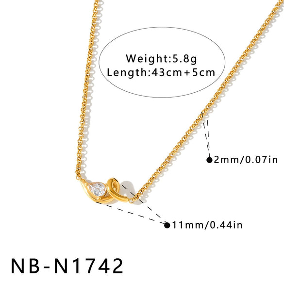 Women’s Geometric Irregular Zircon Inlaid Stainless Steel Necklace And Bracelet Set With 18K Vacuum Plated Finish